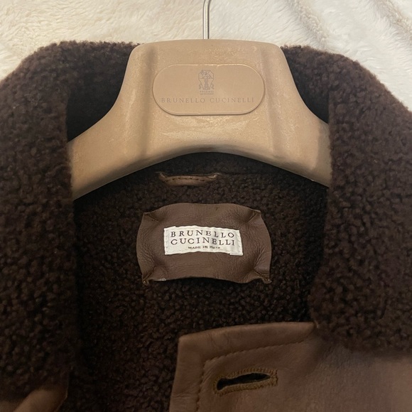 Brunello Cucinelli Mens Shearling Leather Brown Jacket Sz M - Picture 5 of 12